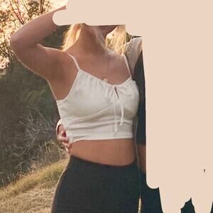 Satin Cream Tie Front Crop Tank Top Blouse